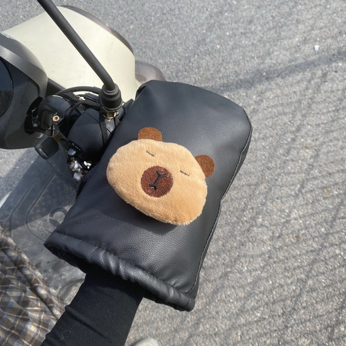 电动车手套冬季加绒加厚保暖防风防水电瓶车摩托车可爱卡通护手套