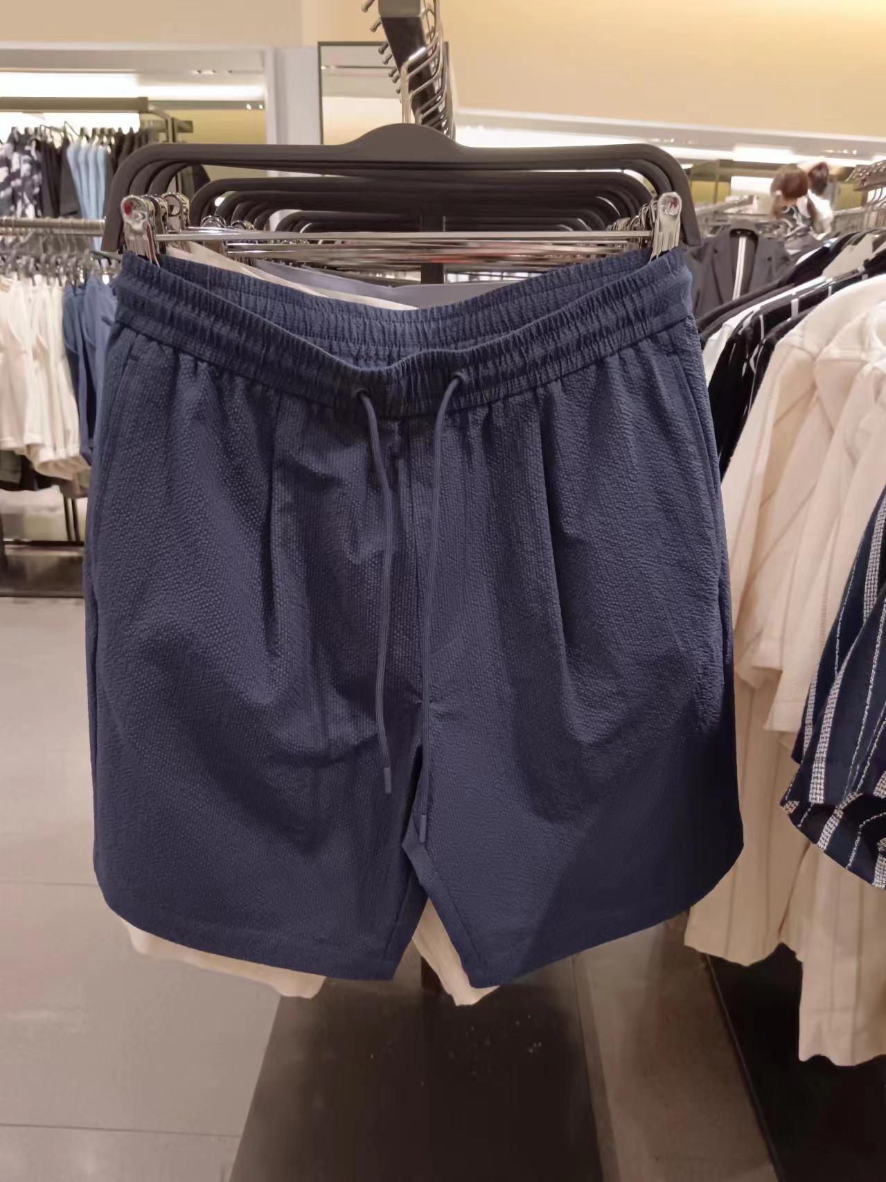 夏季宽松男装泡泡纱打褶休闲短裤