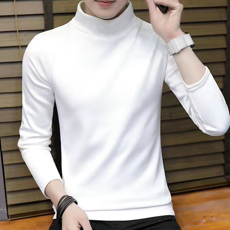 秋季半高领打底衫男宽松黑色保暖中高领秋衣内搭男士长袖t恤纯色