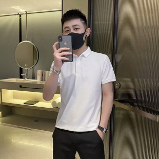 快手红人同款夏季Polo衫修身纯色翻领短袖青年精神社会小伙体恤潮