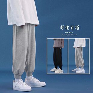港风运动裤 子男春季 宽松大码 直筒潮流抽绳ins潮束脚休闲学生卫裤