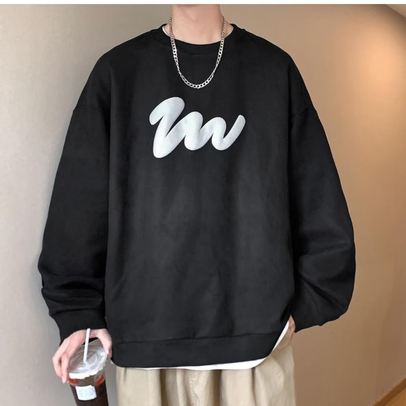 麂皮绒长袖卫衣男士春秋美式潮牌重磅圆领T恤情侣装冬外套上衣服