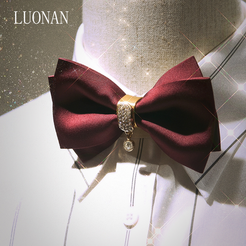 领结酒红手打双层百搭水钻蝴蝶结