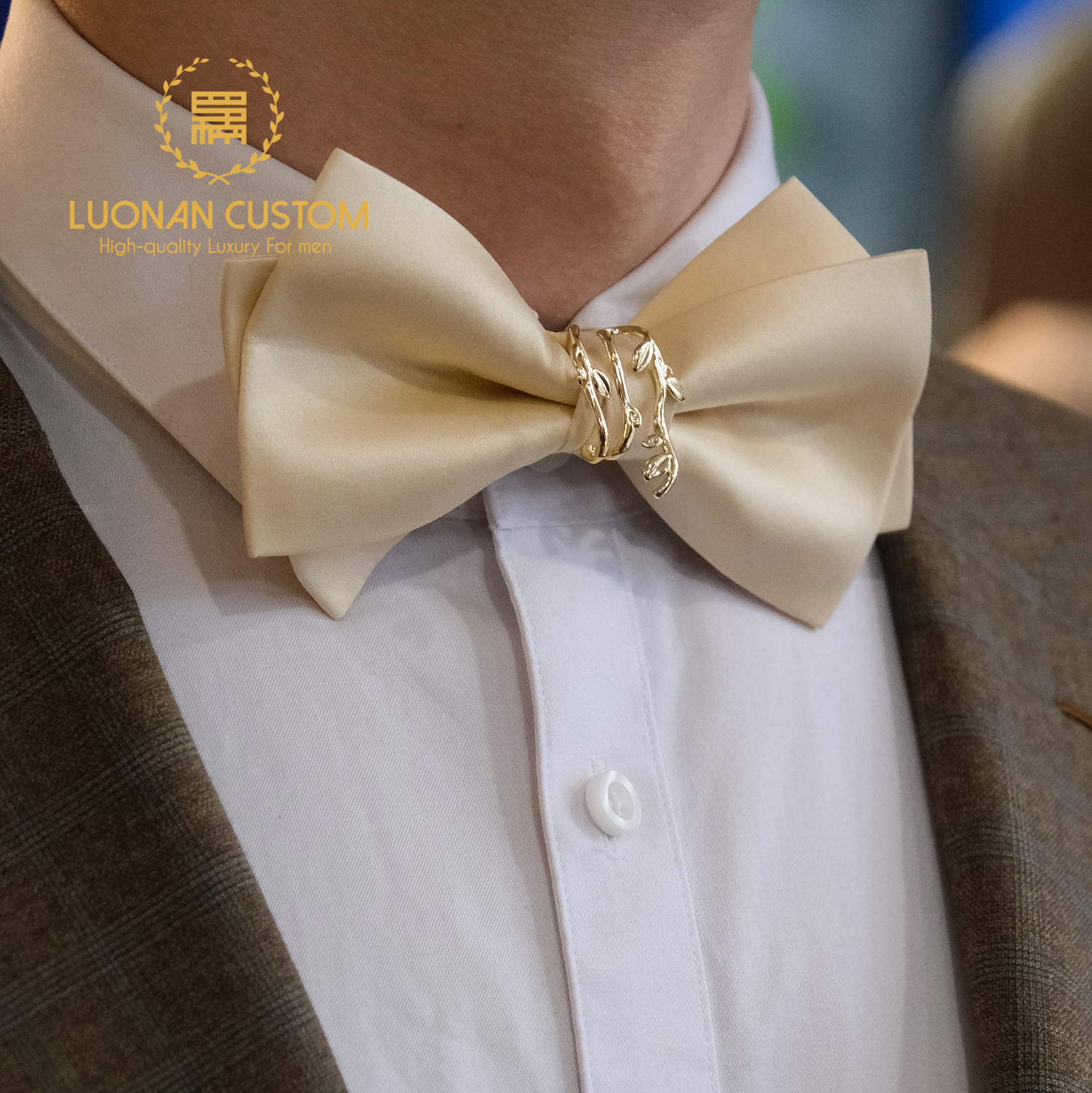 浅香槟色领结男女双层手工浅金色英伦韩版结婚婚礼新郎伴郎领花