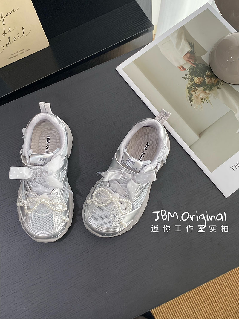 jbm早秋韩女孩可配裙子的机能运动鞋儿童珍珠蝴蝶结校园休闲板鞋