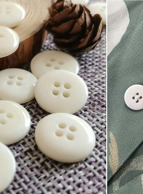 米白色天然真牛骨半平面四眼扣日式潮牌VV家夏威夷款长衫衬衣纽扣