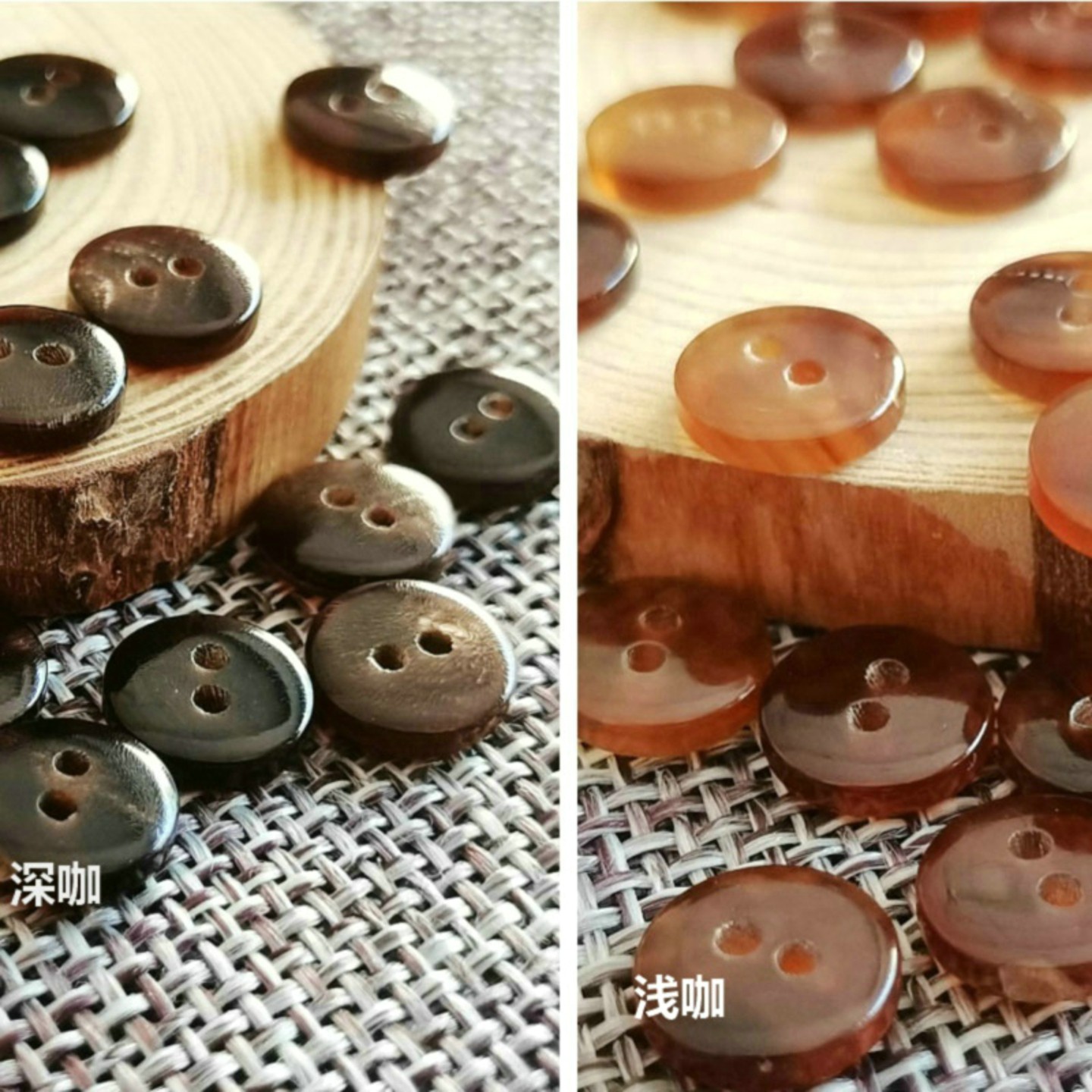 咖啡色天然真牛角风衣大衣圆形二眼底扣毛领扣子儿童毛衣装饰纽扣