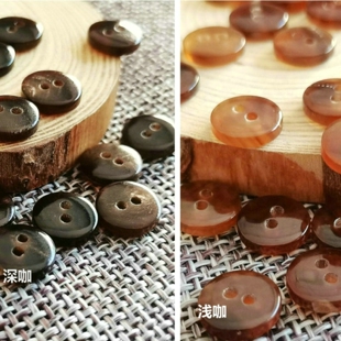 咖啡色天然真牛角风衣大衣圆形二眼底扣毛领扣子儿童毛衣装饰纽扣