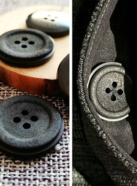 深咖色圆形天然果实磨砂四眼纽扣国潮风时尚棉服裤子个性复古扣子