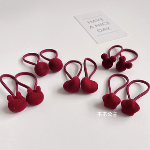 宝宝发圈幼儿头绳新年红色儿童发绳中国红皮筋不伤发植绒喜庆对扎