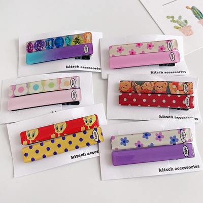 韩国产进口kitsch碎发夹边夹一字夹刘海夹小翠波点女生长方形捏夹