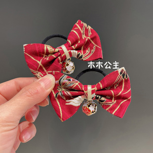 新年红色中国风儿童古风头绳花朵汉服头饰女童发饰和风发圈发绳