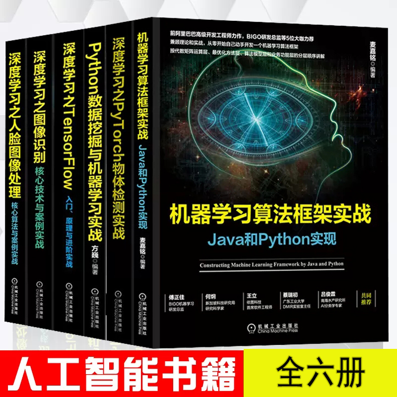 人工智能书籍机器视觉网络原理6册 深度学习之图像识别+TensorFlow+python数据挖掘+PyTorch物体检测实战+深度学习之人脸图像处理