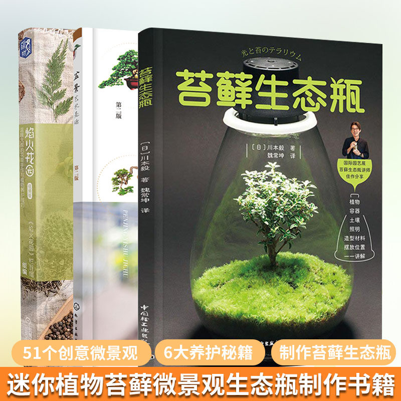 迷你植物苔藓微景观生态瓶制作书籍 迷你植物园玻璃瓶微景观制作与养护+苔藓生态瓶+焰火花园温暖大叔的花草手作与植物养护技巧