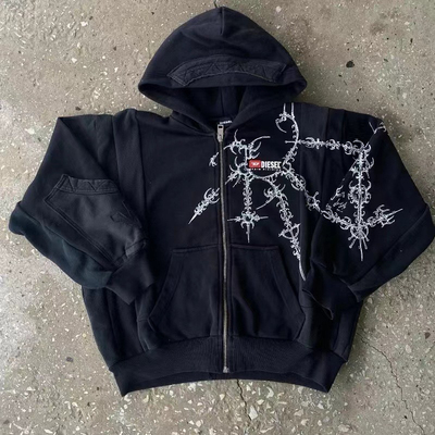 欧美嘻哈哥特Y2k原宿拉链连帽衫欧美街头骷髅开衫卫衣外套hoodie