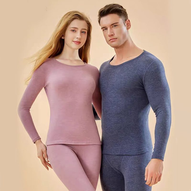 井橙蚕丝羊毛男女加绒打底保暖内衣圆领羊毛收腰长衫汗衫