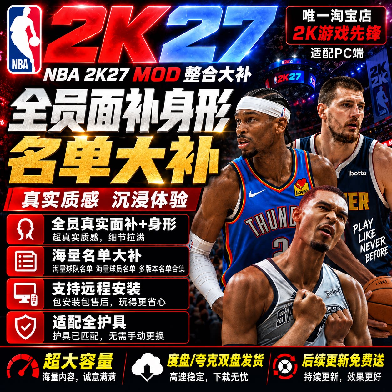NBA2K27球员面补身形画质mod球馆名单大补照片球衣球鞋整合包补丁