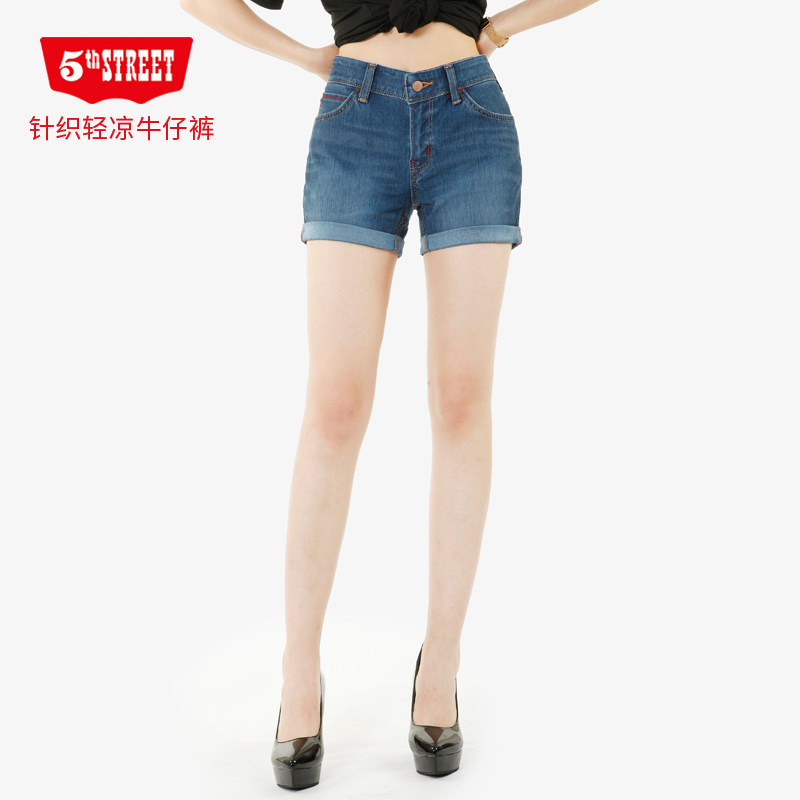 第五街夏季休闲牛仔短裤薄款针织轻凉显瘦女装短裤103208-182