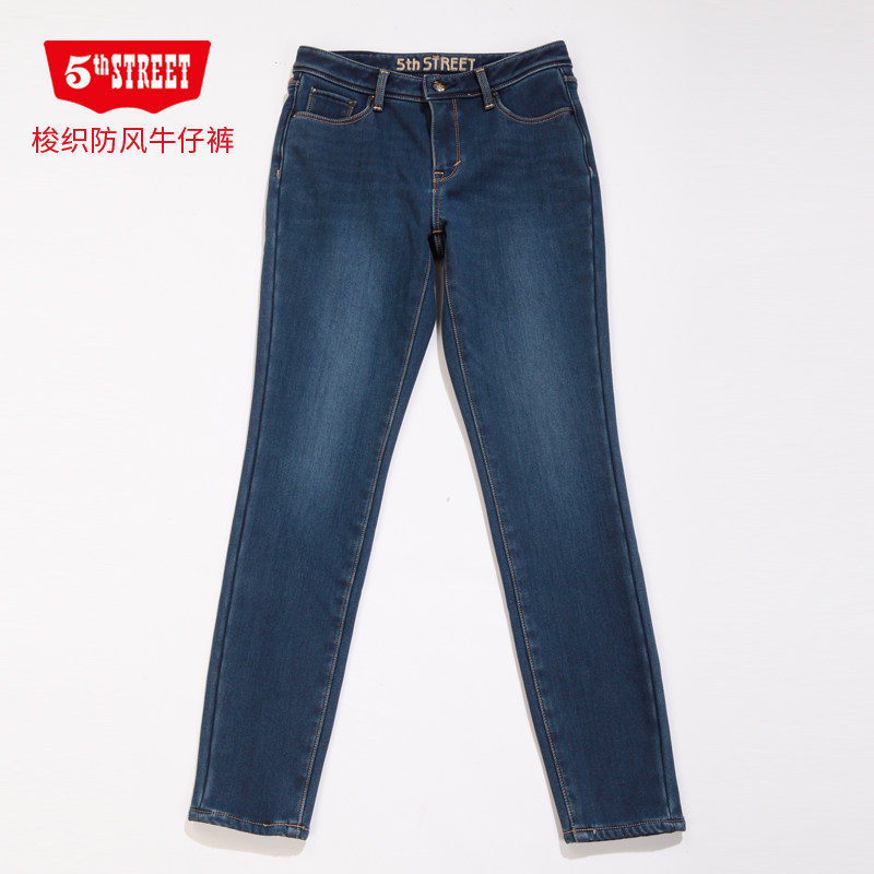 第五街加绒加厚牛仔裤女显瘦高腰防风保暖铅笔裤614986-184M0