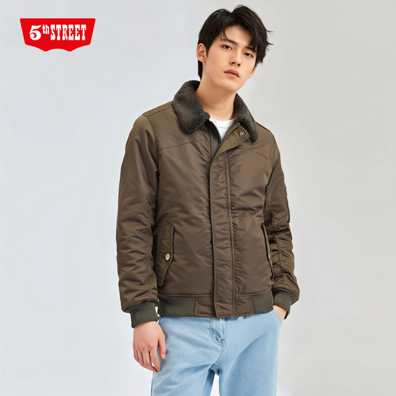 第五街5th street秋冬男装大领外套加厚中年保暖棉服53650323