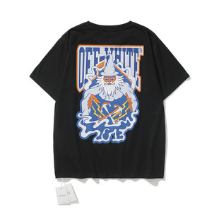 男女短袖 OFF 魔法师箭头印花斑马线平纹针织纹理夏季 WHITE T恤