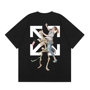 OFF夏季 WHITE纯棉圆领T恤斑马线箭头印花上衣潮牌 OW男女情侣短袖