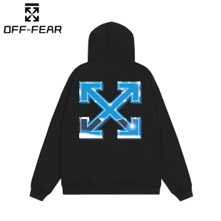 潮 斑马线箭头OW长袖 正品 OFF男女潮流WHITE休闲宽松连帽卫衣秋冬季