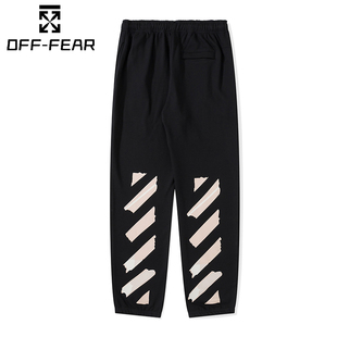 潮牌OW 男女休闲宽松潮流WHITE运动卫裤 正品 OFF斑马线箭头LOGO长裤