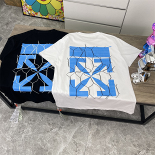 斑马线潮牌休闲宽松印花T恤 男女圆领纯棉短袖 OFF箭头OW WHITE夏季