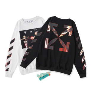 春秋男女款 潮 OFF恶魔涂鸦印花WHITE卫衣OW斑马线箭头休闲圆领长袖