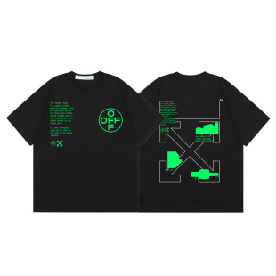 斑马线潮牌休闲宽松印花T恤 男女圆领纯棉短袖 OFF箭头OW WHITE夏季