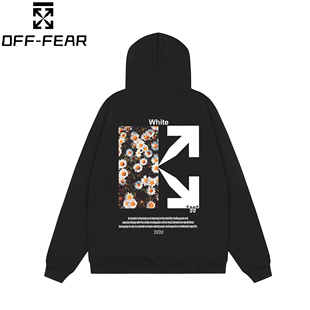 百搭宽松大码 WHITE男女上衣长袖 箭头连帽卫衣 OFF休闲春秋冬季 正品