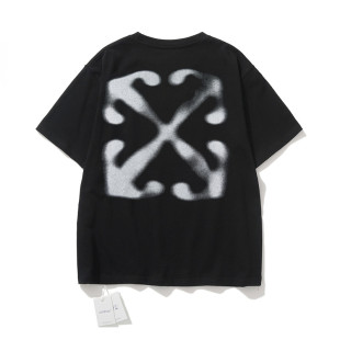 男女纯棉宽松圆领短袖 OFF 箭头印花纯色情侣T恤夏季 WHITE 潮牌