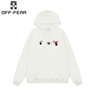正品 WHITE百搭OW潮牌上衣 OFF斑马线箭头卫衣男女休闲百搭连帽长袖
