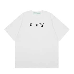 OFF夏季 斑马线箭头印花潮牌上衣 OW男女情侣T恤WHITE纯棉圆领T短袖