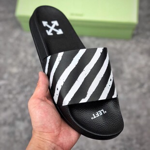 一字拖女生家居斑马线潮牌拖鞋 WHITE字母印花防滑男士 OFF拖鞋