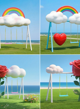 景区田园花儿云朵气球秋千雕塑