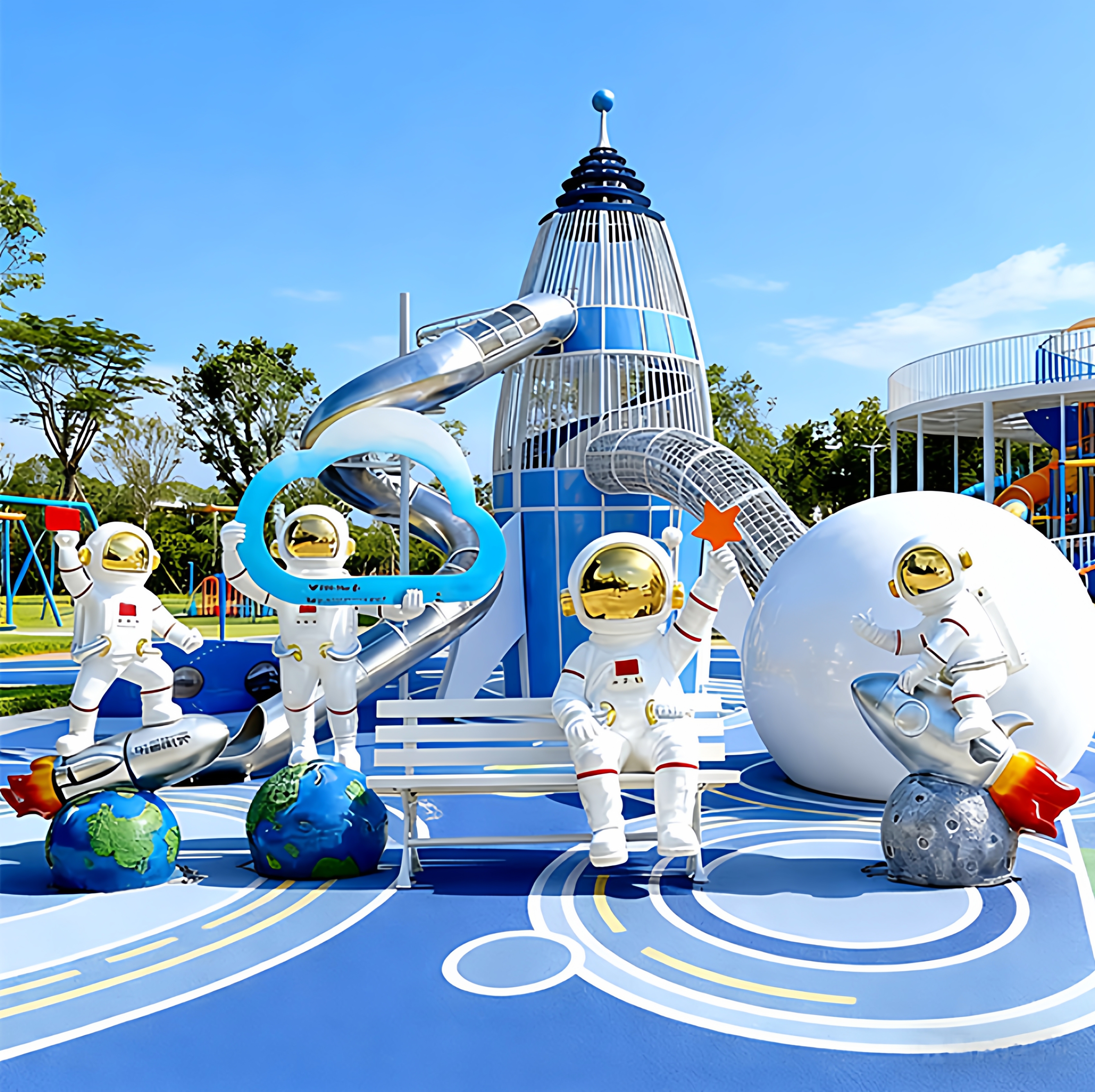 太空人宇航员玻璃钢雕塑航天模型网红打卡商场美陈户外景观大摆件