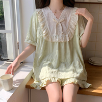 【星】夏季新款睡衣女蕾絲花邊短袖洋氣小香風(fēng)外出居家服套裝5039