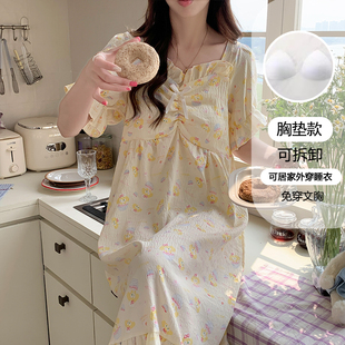 带胸垫睡衣女士宽松薄款 短袖 星 家居服可外穿129 睡裙女夏季