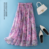 真丝女夏季 新款 松紧腰度假沙滩裙桑蚕丝花色轻奢优雅百搭半身裙子