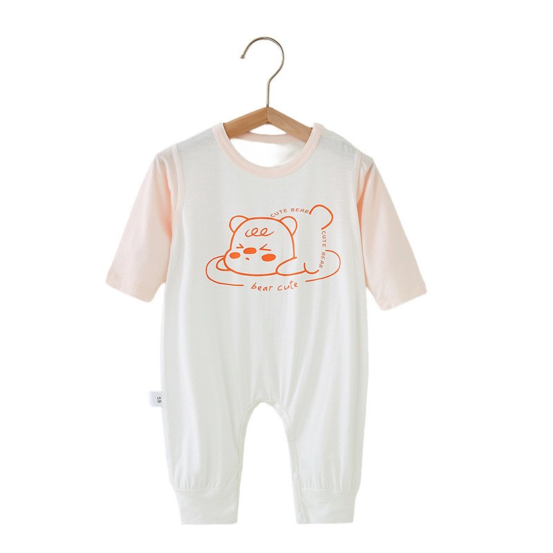 【撤柜专区】品牌专柜婴儿夏季薄款长袖连体衣冰丝莫代尔睡衣爬服