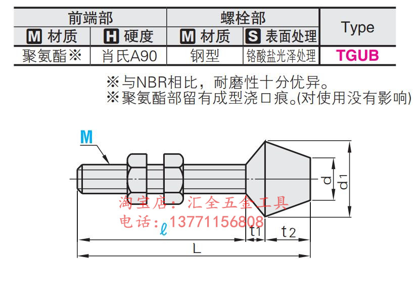 米思米型misumi肘夹前端螺丝杆配件mc6-37 不锈钢橡胶压头mcs6-37