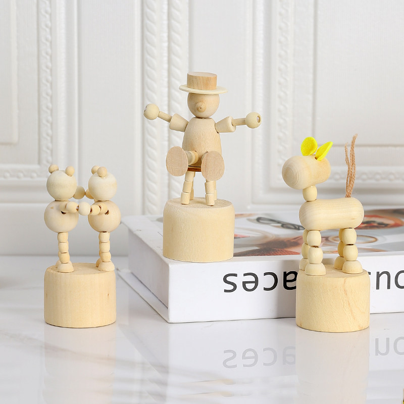 创意diy涂色木偶玩具摆件木头人木质动物模型可动桌面解压装饰品