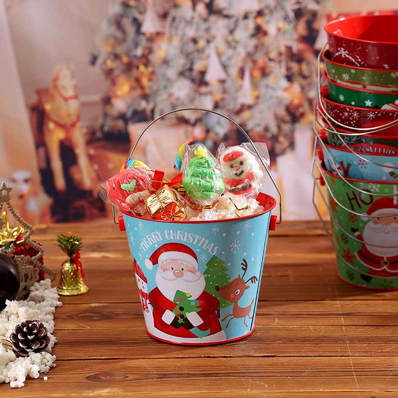 圣诞节礼物收纳桶大容量糖果礼品包装收纳盒派对场景布置道具铁桶