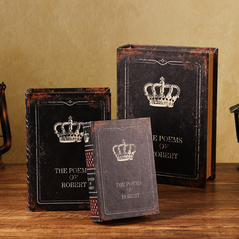 木质皮革复古假书收纳盒摆件高级感装饰仿真书模型藏手机拍摄道具