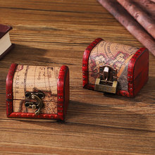 迷你带锁小宝箱中国风复古地图小木盒戒指首饰盒收藏礼盒道具摆件
