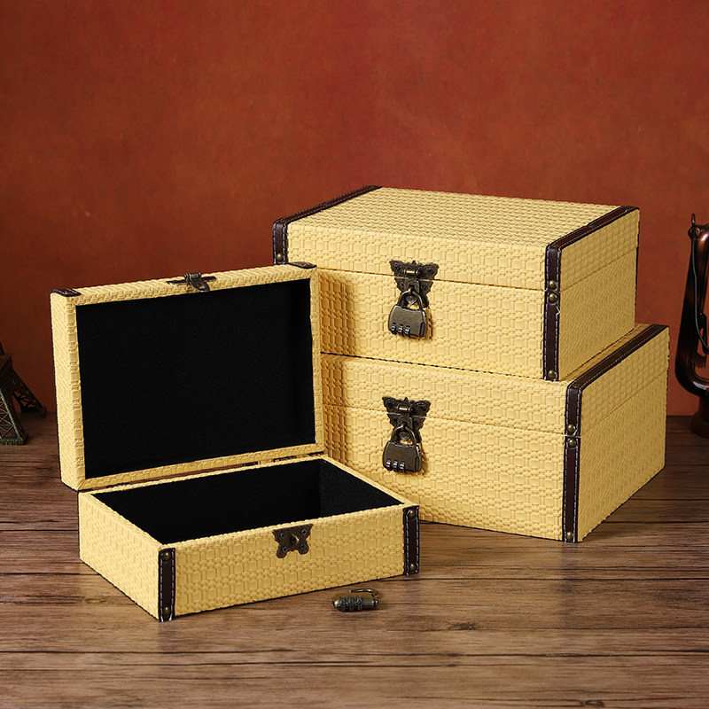 高级感皮革收纳盒带锁储物证件小箱子装饰摆件道具木盒礼品包装盒,收纳整理,桌面收纳盒,淘宝优惠券,粉丝福利购,淘宝优惠卷