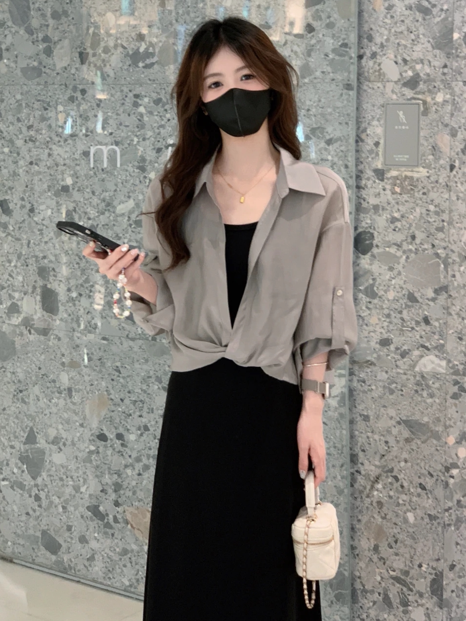 태양 보호 셔츠 서스펜더 드레스 투피스 세트 2024 여름 착용 고급 패션 캐주얼 슈트 세트 전체