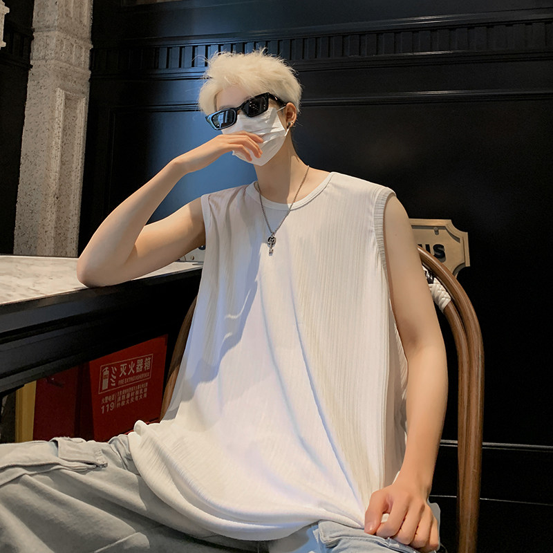 夏季薄款肌理感冰丝无袖t恤男2024美式潮牌宽松休闲运动坎肩背心,男装背心/马甲,电商A456（原C415）